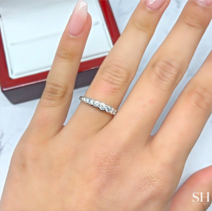 Modern tapered half bezel set diamond band - W0367 — 18kt White Gold (Clearance)