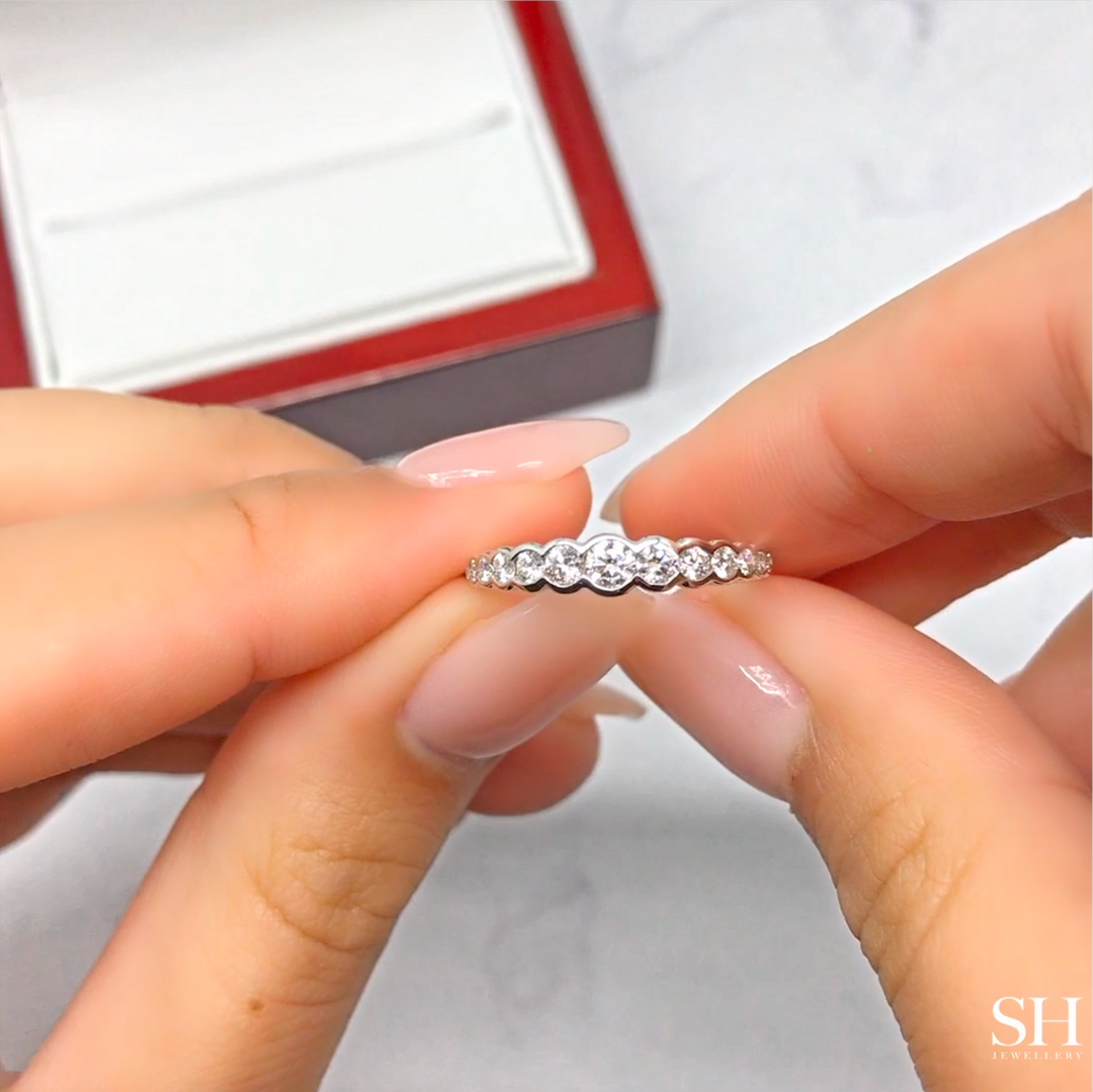 Modern tapered half bezel set diamond band - W0367 — 18kt White Gold (Clearance)