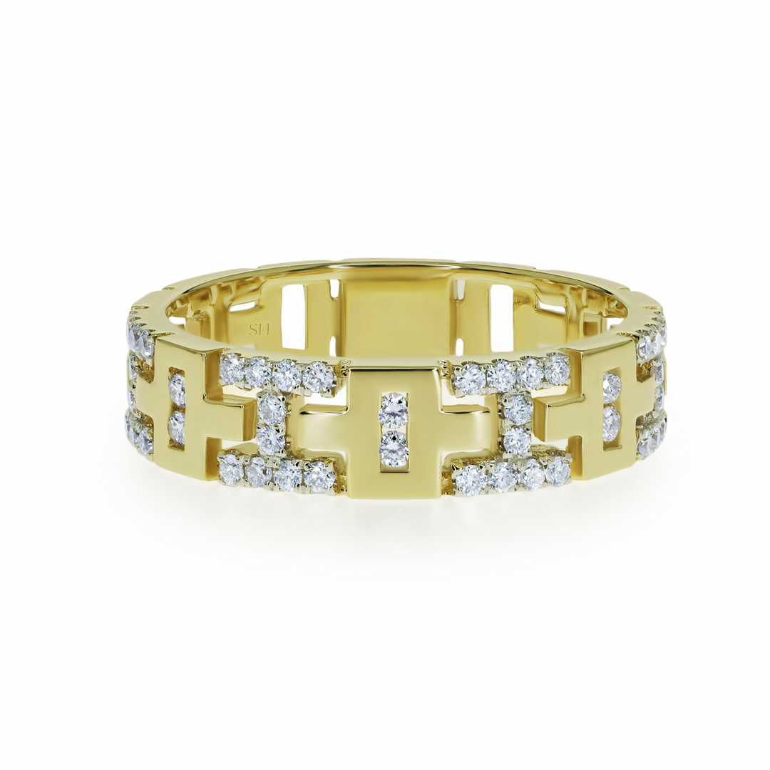 Geometric wedding band in white gold - W0373