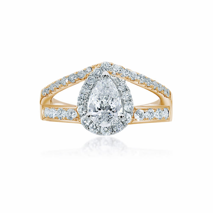 Modern Pear Shape Halo Ring with Pave Set Double Band - W0402 (Lab Grown)