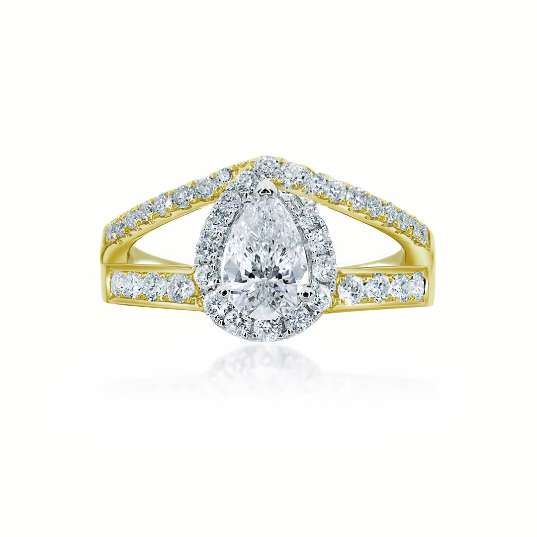 Modern Pear Shape Halo Ring with Pave Set Double Band - W0402 (Lab Grown)