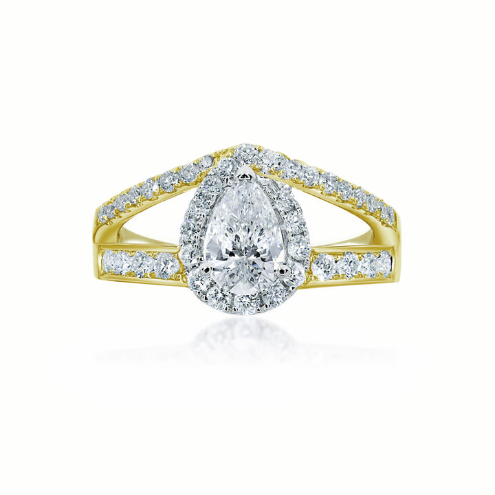 Modern Pear Shape Halo Ring with Pave Set Double Band - W0402 (Lab Grown)