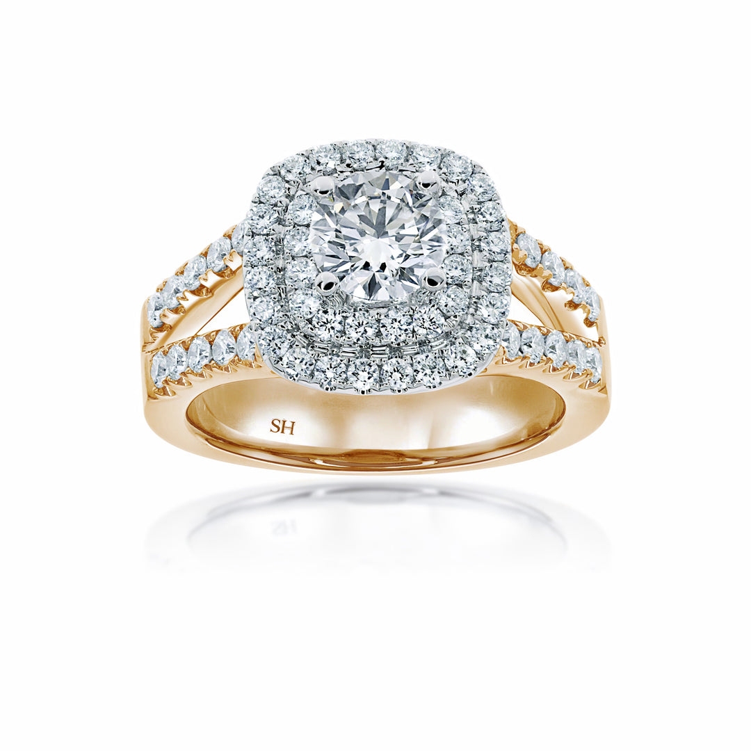 Double Cushion Halo with Tapering Double Pave Set Band - W0403 (Lab Grown)
