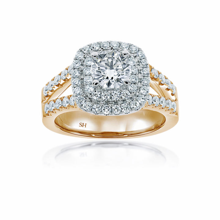 Double Cushion Halo with Tapering Double Pave Set Band - W0403 (Lab Grown)