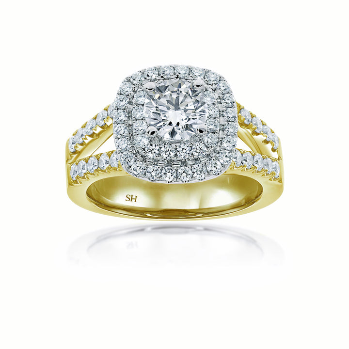 Double Cushion Halo with Tapering Double Pave Set Band - W0403 (Lab Grown)