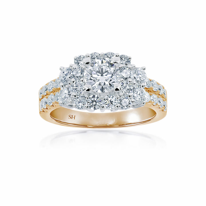Vibrant Square Halo Diamond Ring with Double Row Pave Set Band - W0405 (Lab Grown)