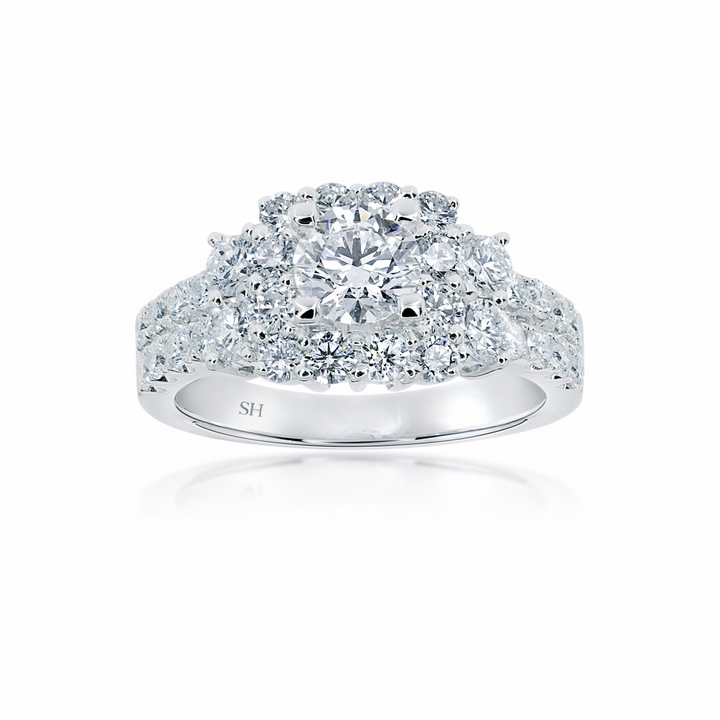 Vibrant Square Halo Diamond Ring with Double Row Pave Set Band - W0405 (Lab Grown)