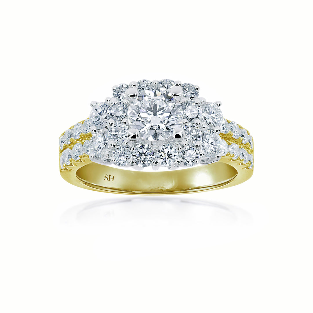 Vibrant Square Halo Diamond Ring with Double Row Pave Set Band - W0405 (Lab Grown)
