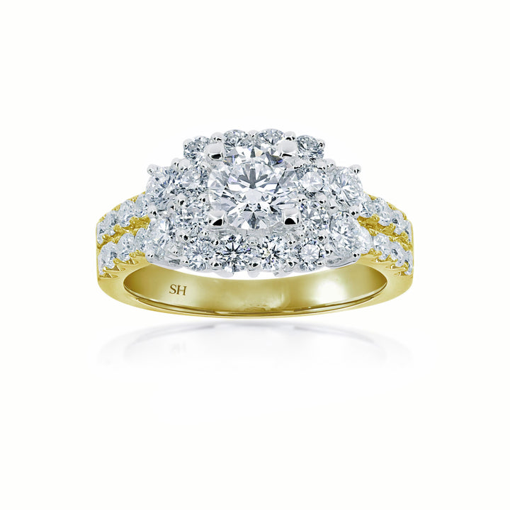 Vibrant Square Halo Diamond Ring with Double Row Pave Set Band - W0405 (Lab Grown)