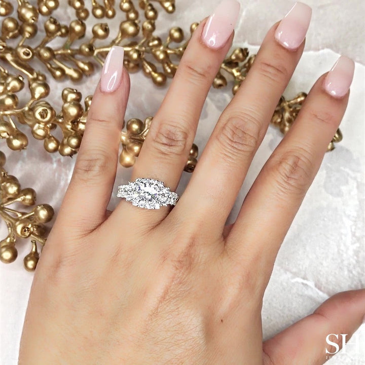 Vibrant Square Halo Diamond Ring with Double Row Pave Set Band - W0405 (Lab Grown)