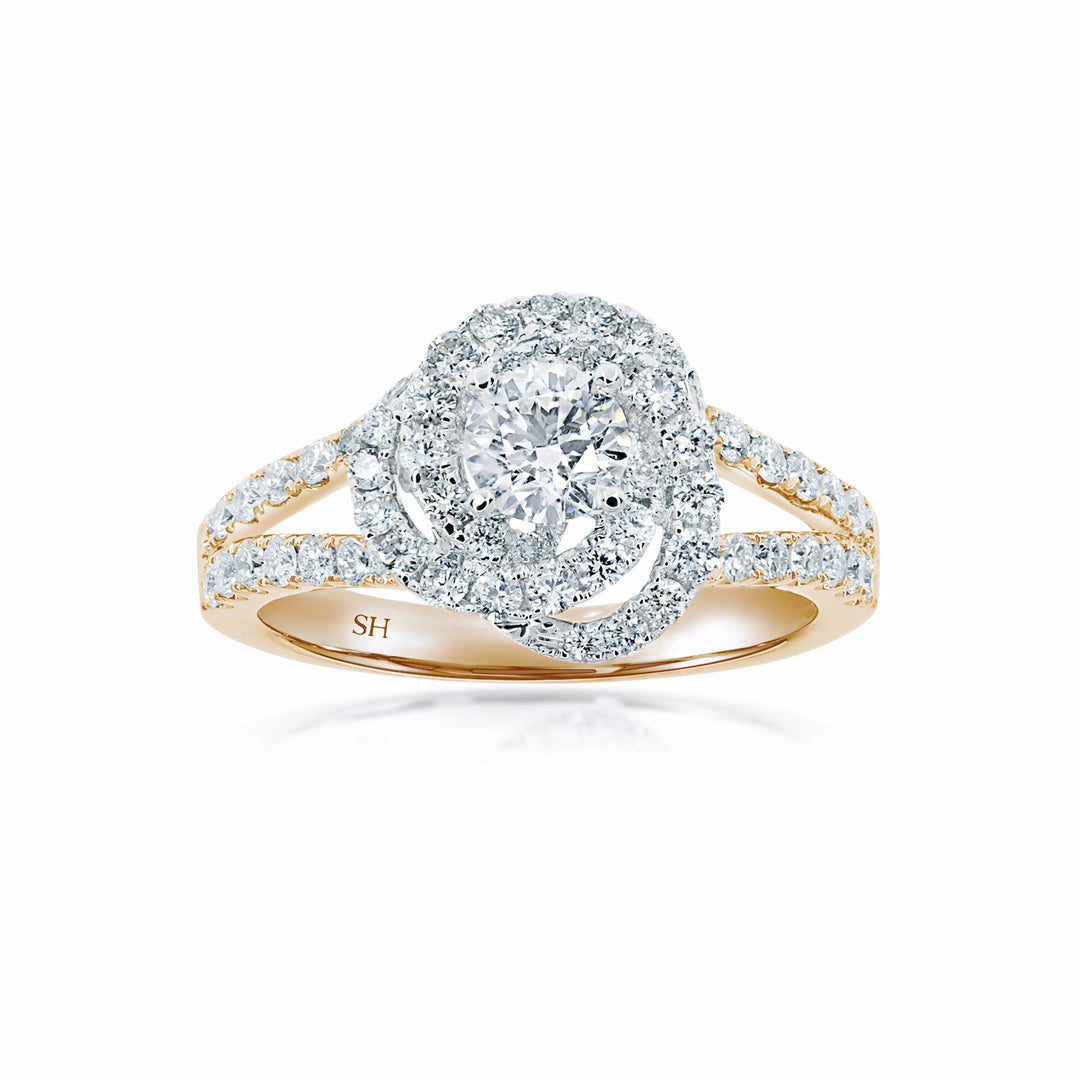 Floral Petal Halo Diamond Ring with Tapering Double Band - W0406 (Lab Grown)