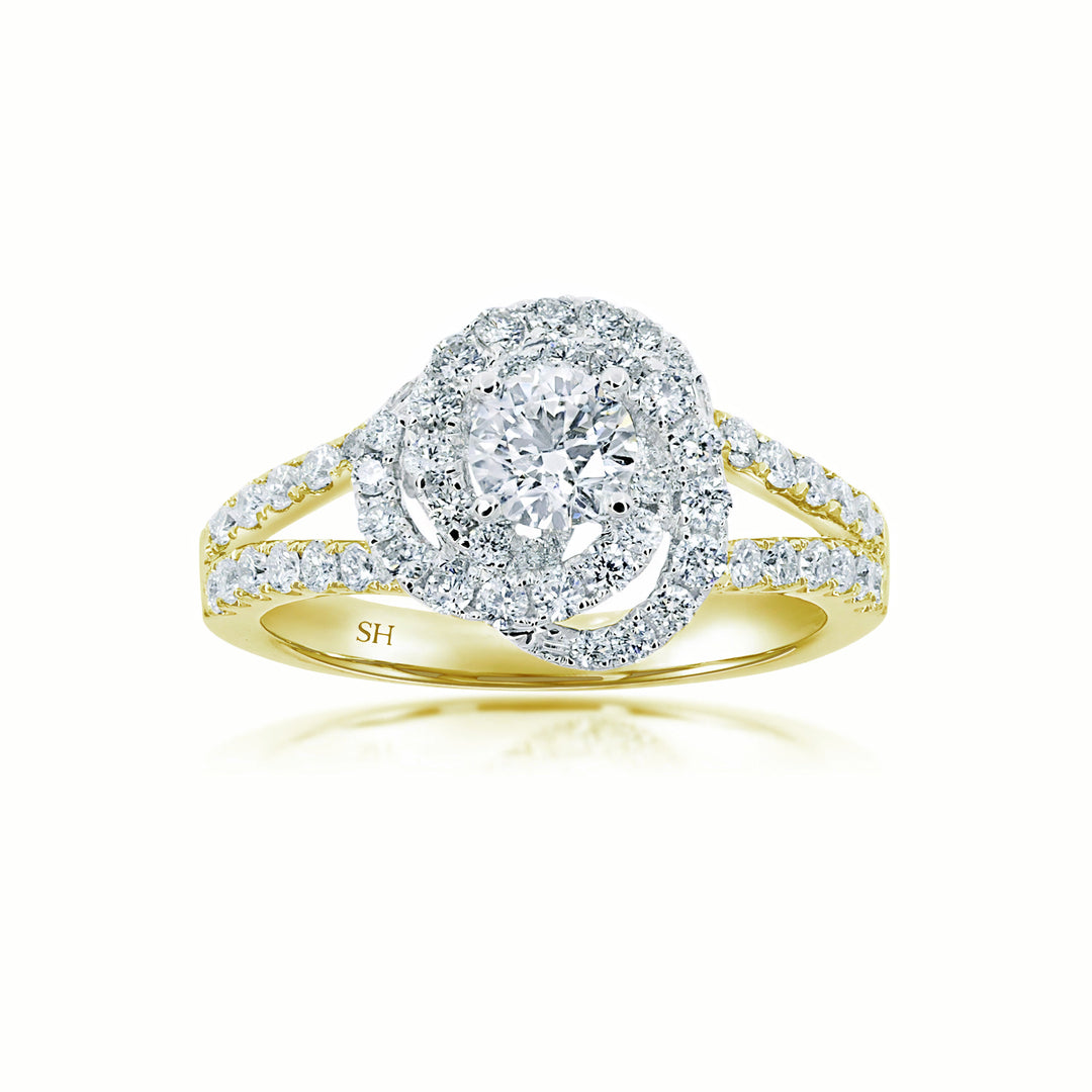Floral Petal Halo Diamond Ring with Tapering Double Band - W0406 (Lab Grown)
