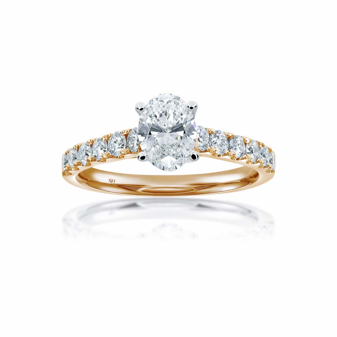 Timeless 4-Claw Oval Diamond Ring with Pave Set Band - W0407 (Lab Grown)