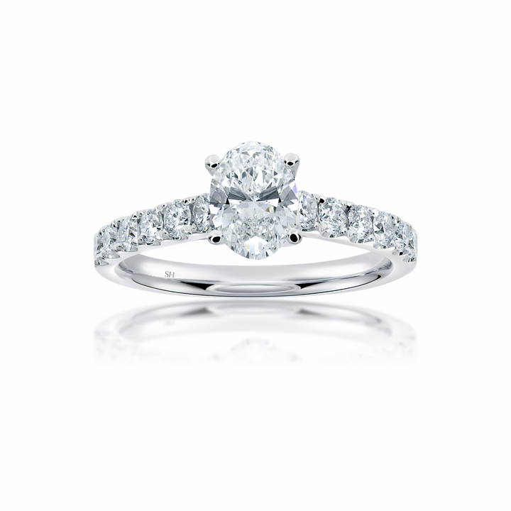 Timeless 4-Claw Oval Diamond Ring with Pave Set Band - W0407 (Lab Grown)