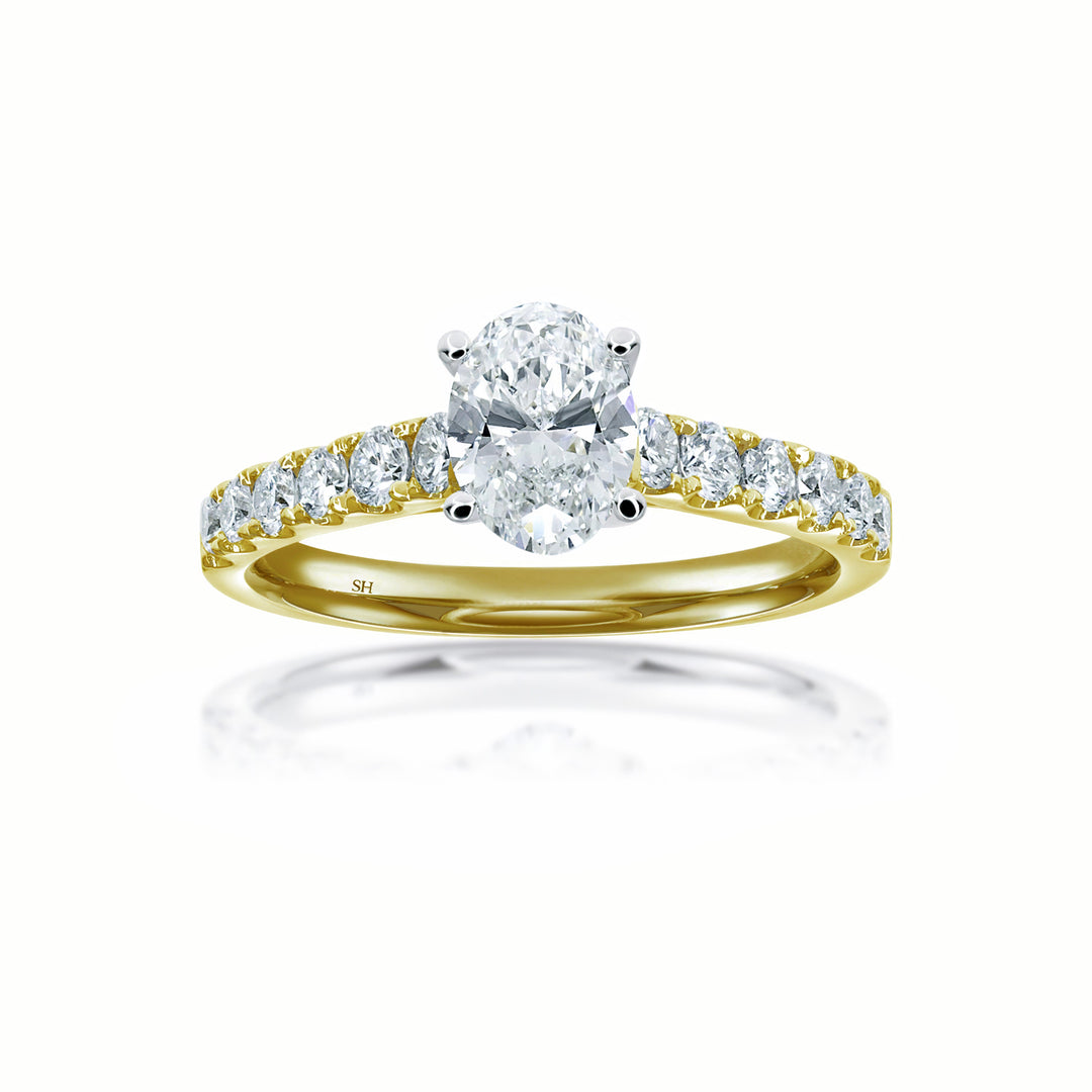 Timeless 4-Claw Oval Diamond Ring with Pave Set Band - W0407 (Lab Grown)
