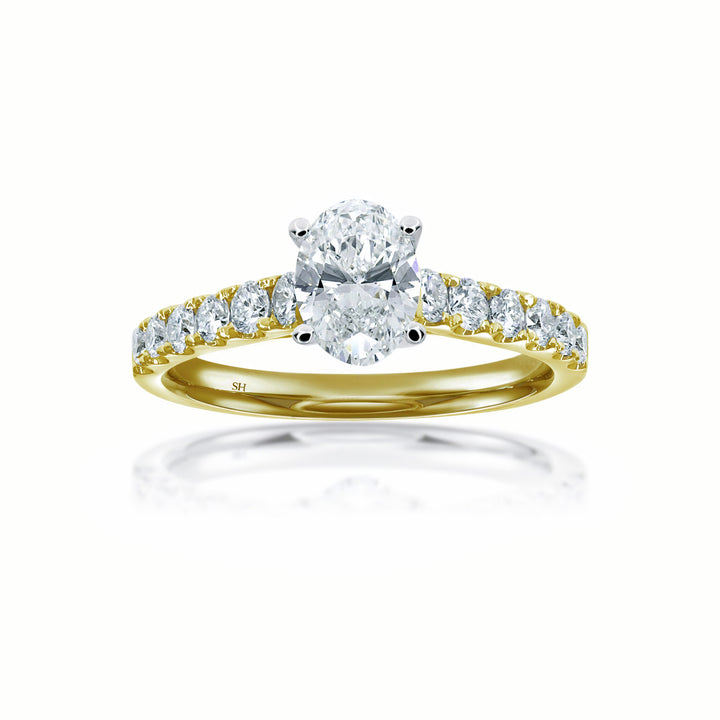 Timeless 4-Claw Oval Diamond Ring with Pave Set Band - W0407 (Lab Grown)