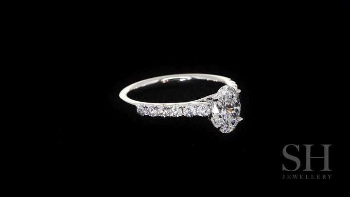 Timeless 4-Claw Oval Diamond Ring with Pave Set Band - W0407 (Lab Grown)