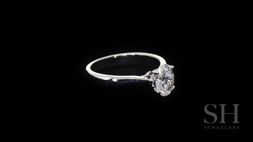 Minimalistic 4-Claw Oval Solitaire with Tapered Band - W0408 (Lab Grown)