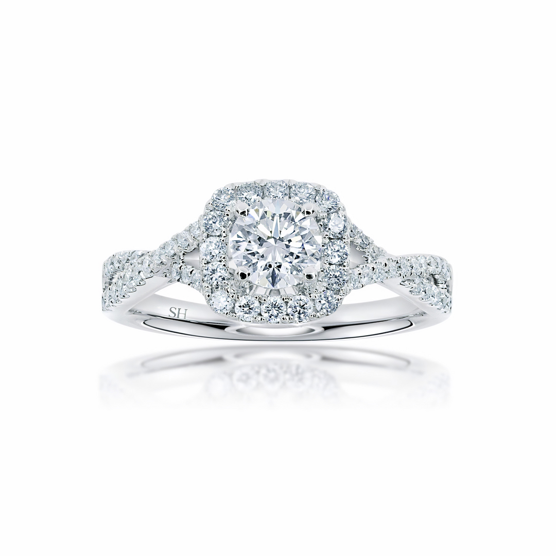 Elegant Cushion Shaped Halo Ring with Infinity Band - W0410 (Lab Grown)