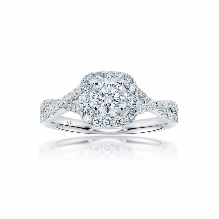 Elegant Cushion Shaped Halo Ring with Infinity Band - W0410 (Lab Grown)