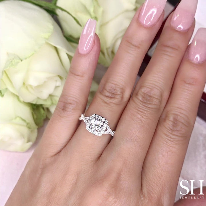 Elegant Cushion Shaped Halo Ring with Infinity Band - W0410 (Lab Grown)