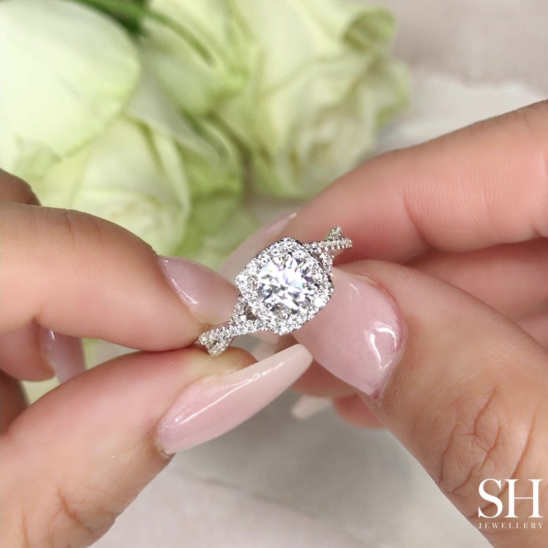 Elegant Cushion Shaped Halo Ring with Infinity Band - W0410 (Lab Grown)
