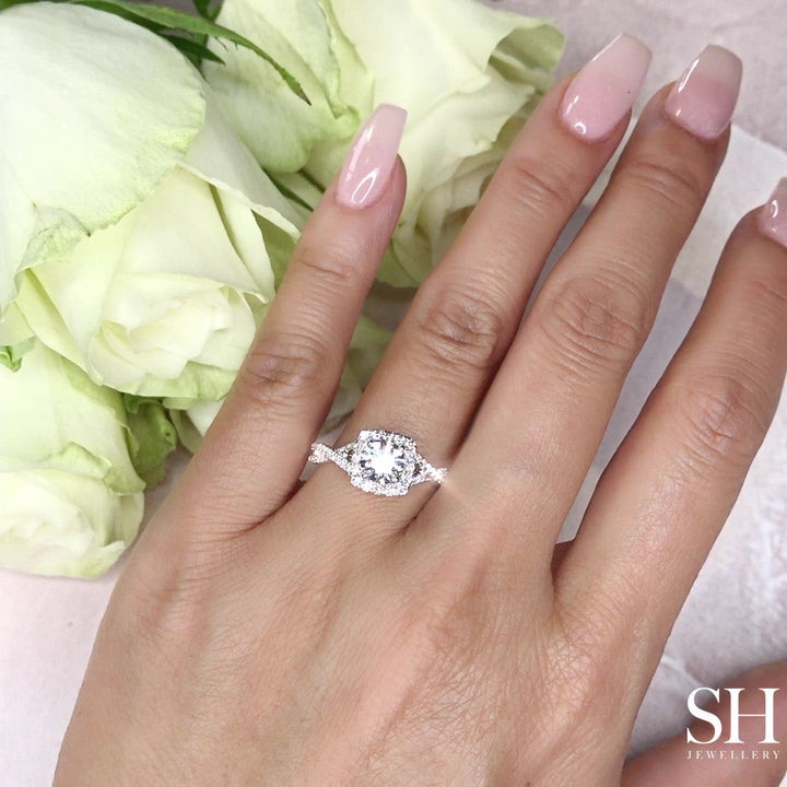 Elegant Cushion Shaped Halo Ring with Infinity Band - W0410 (Lab Grown)