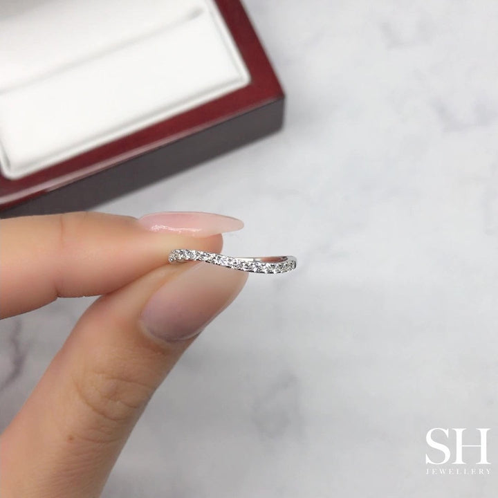 Pavé-Set Contoured Thin Width Women’s Wedding Band (1.7mm) - W0497 — 18kt White Gold (Clearance)