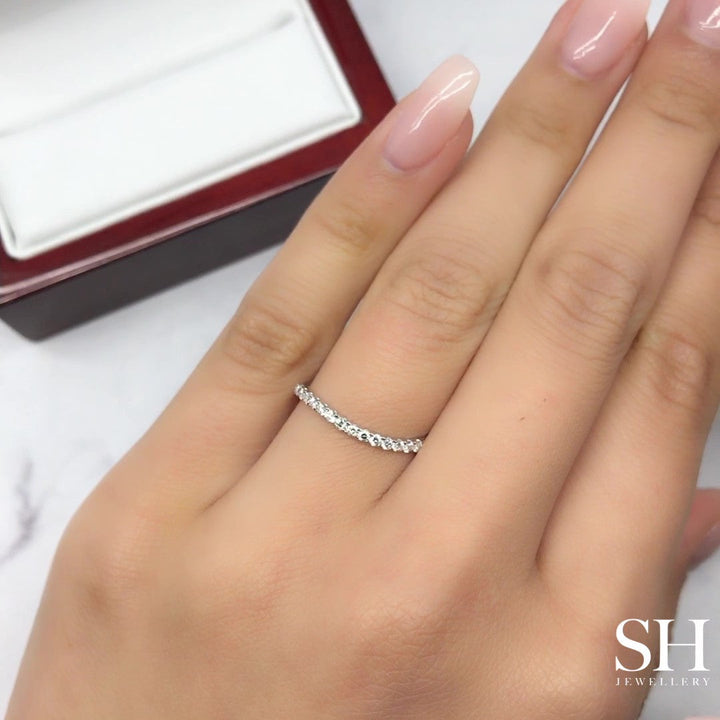 Pavé-Set Contoured Thin Width Women’s Wedding Band (1.7mm) - W0497 — 18kt White Gold (Clearance)