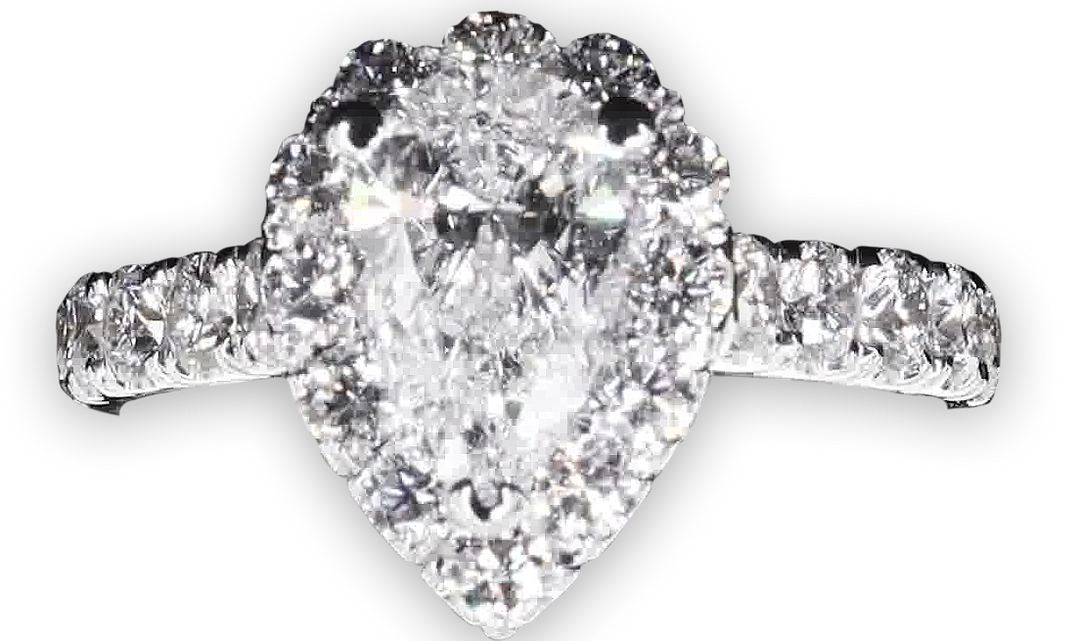 Bright Pear Shaped Double Halo Ring with Pavé Set Band - W0576 (Lab Grown)