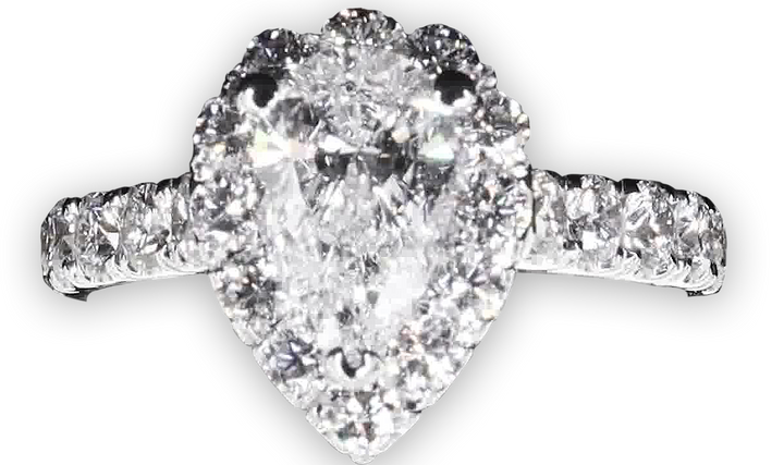 Bright Pear Shaped Double Halo Ring with Pavé Set Band - W0576 (Lab Grown)