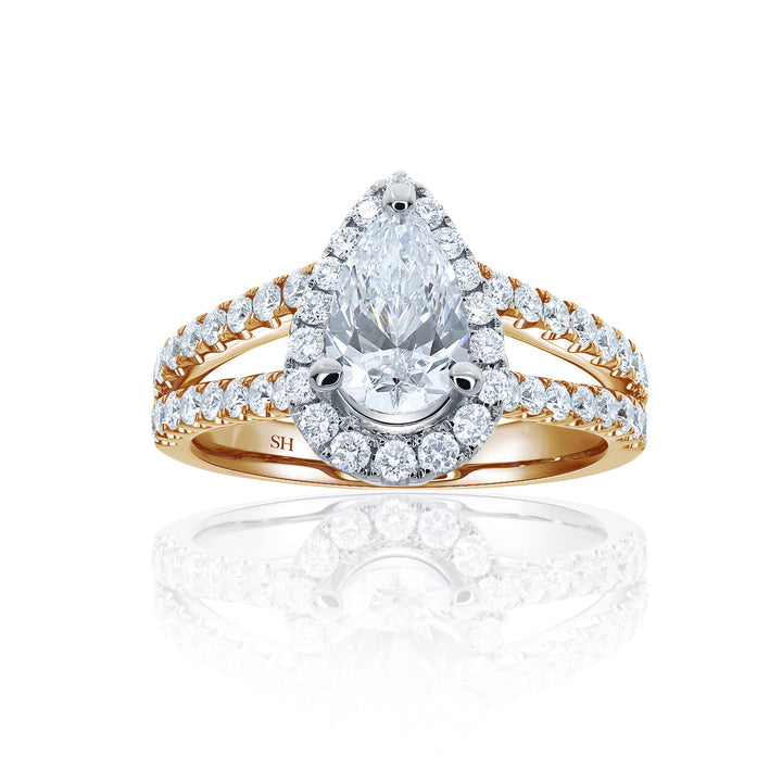Pear Shaped Halo Ring with Split Pavé-Set Band - W0577 (Lab Grown)