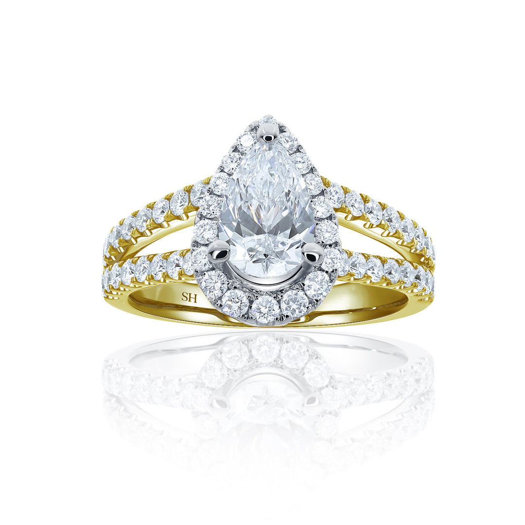 Pear Shaped Halo Ring with Split Pavé-Set Band - W0577 (Lab Grown)