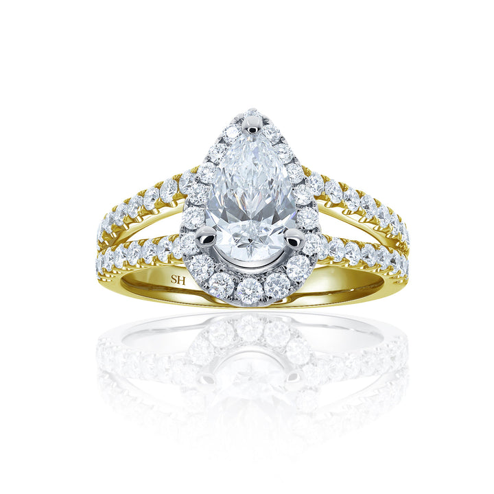 Pear Shaped Halo Ring with Split Pavé-Set Band - W0577 (Lab Grown)