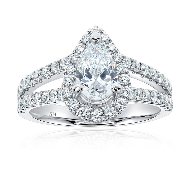 Pear Shaped Halo Ring with Split Pavé-Set Band - W0577 (Lab Grown)