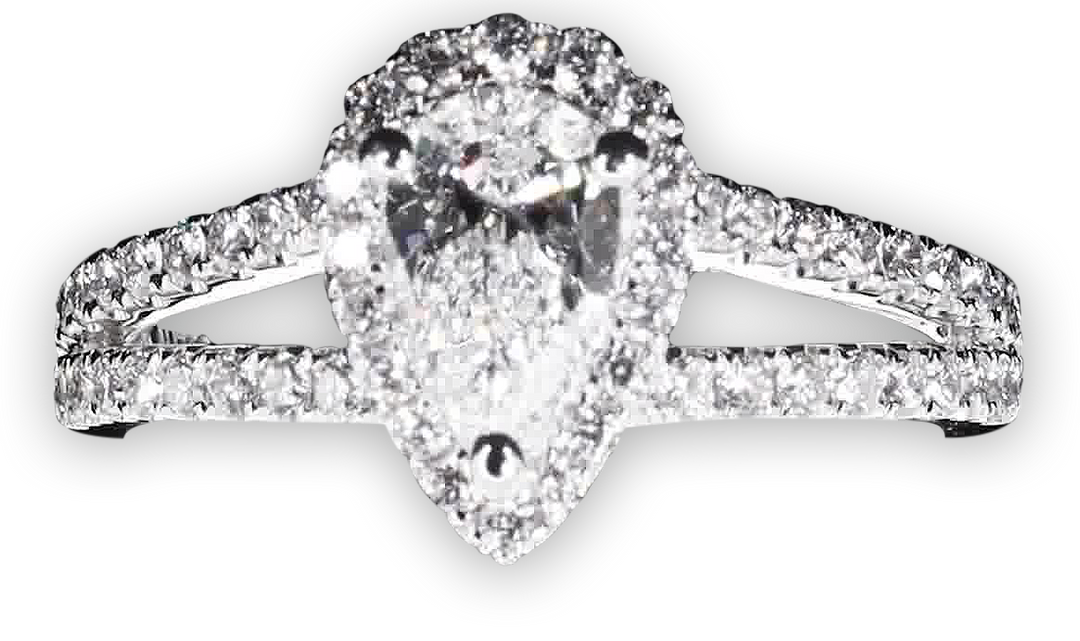 Pear Shaped Halo Ring with Split Pavé-Set Band - W0577 (Lab Grown)