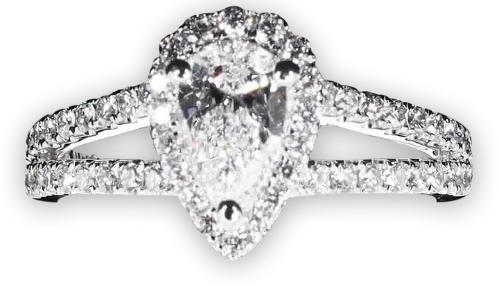 Pear Shaped Halo Ring with Split Pavé-Set Band - W0577 (Lab Grown)