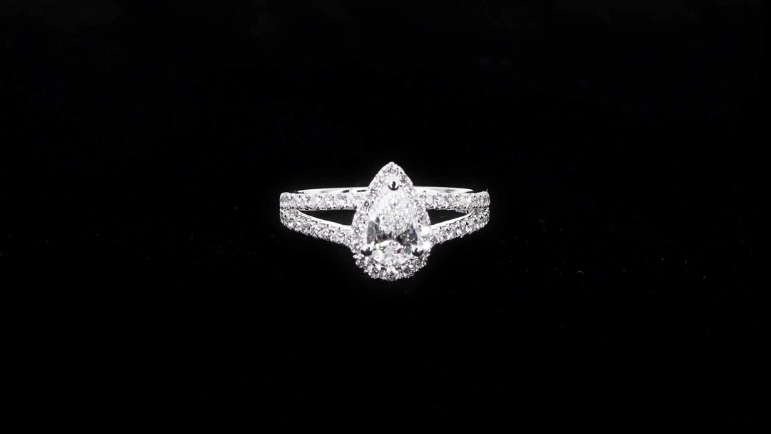Pear Shaped Halo Ring with Split Pavé-Set Band - W0577 (Lab Grown)