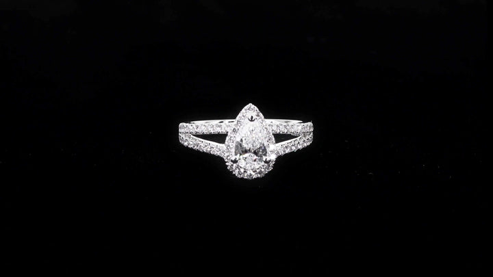 Pear Shaped Halo Ring with Split Pavé-Set Band - W0577 (Lab Grown)