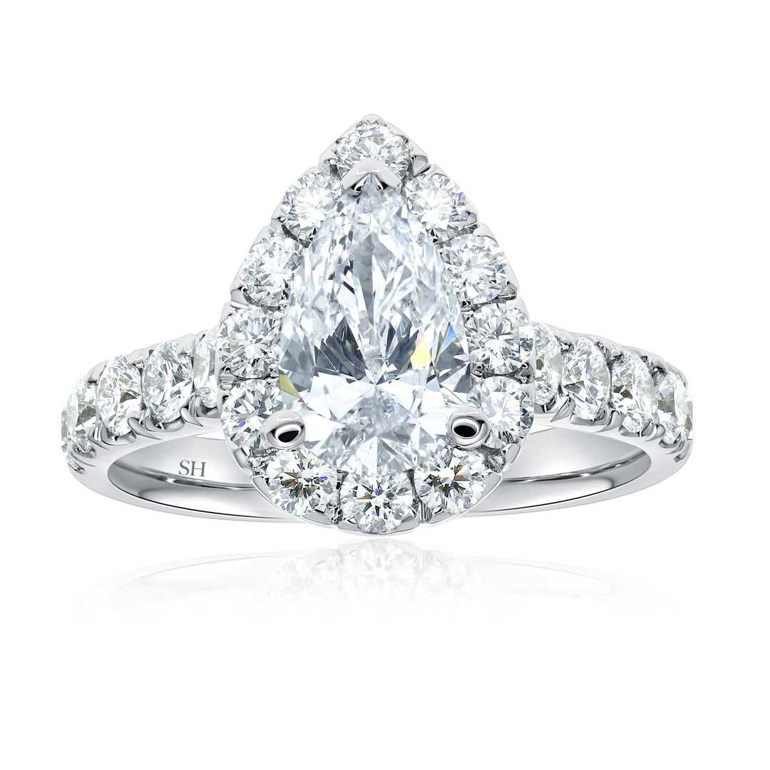 Bold Pear Shaped Halo & Pavé-Set Diamond Band - W0578 (Lab Grown)