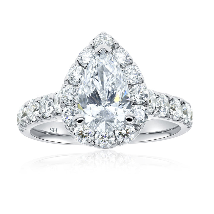 Bold Pear Shaped Halo & Pavé-Set Diamond Band - W0578 (Lab Grown)