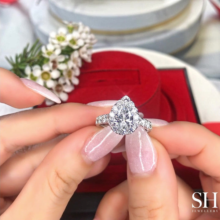 Bold Pear Shaped Halo & Pavé-Set Diamond Band - W0578 (Lab Grown)