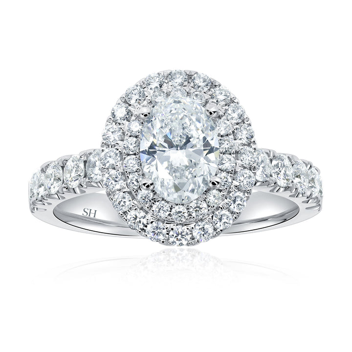 Double Halo Oval Engagement Ring with Single Pavé-Set Band - W0579 (Lab Grown)