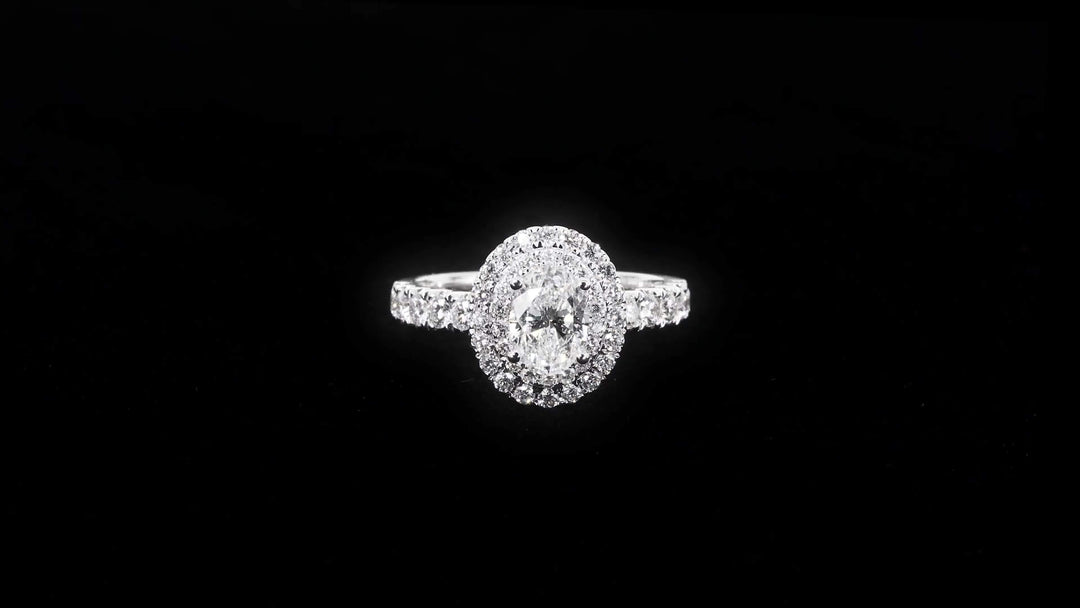 Double Halo Oval Engagement Ring with Single Pavé-Set Band - W0579 (Lab Grown)