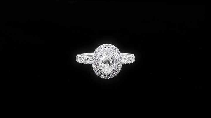 Double Halo Oval Engagement Ring with Single Pavé-Set Band - W0579 (Lab Grown)