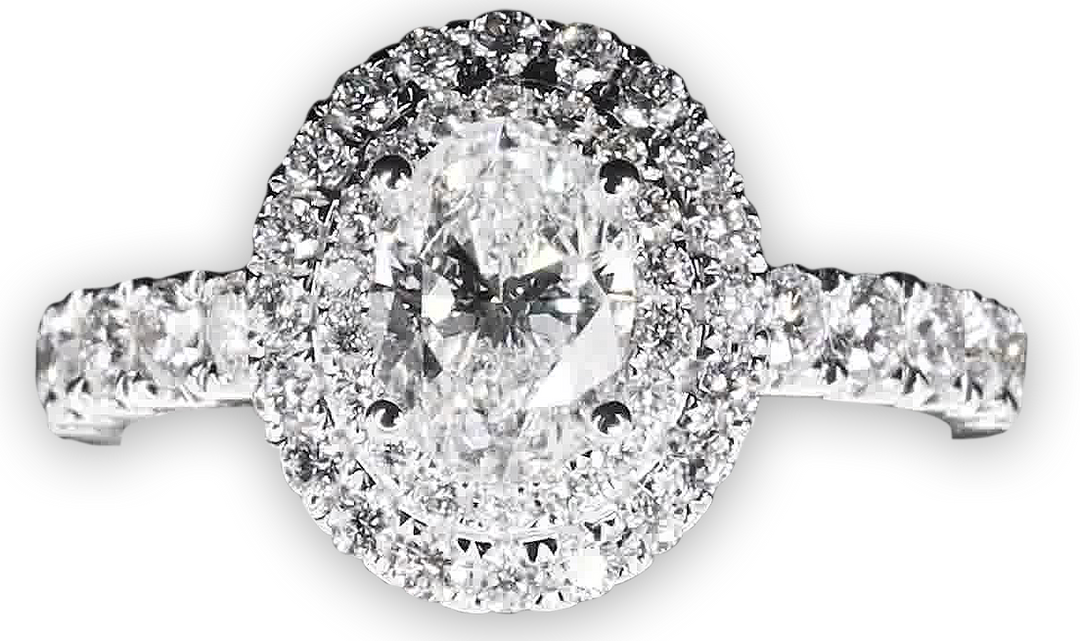 Double Halo Oval Engagement Ring with Single Pavé-Set Band - W0579 (Lab Grown)