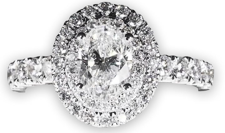 Double Halo Oval Engagement Ring with Single Pavé-Set Band - W0579 (Lab Grown)