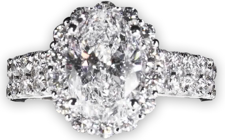 Floral Halo Oval Engagement Ring With Twin Pavé-Set Diamond Bands - W0580 (Lab Grown)
