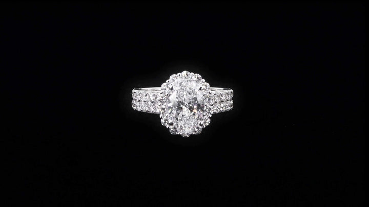 Floral Halo Oval Engagement Ring With Twin Pavé-Set Diamond Bands - W0580 (Lab Grown)