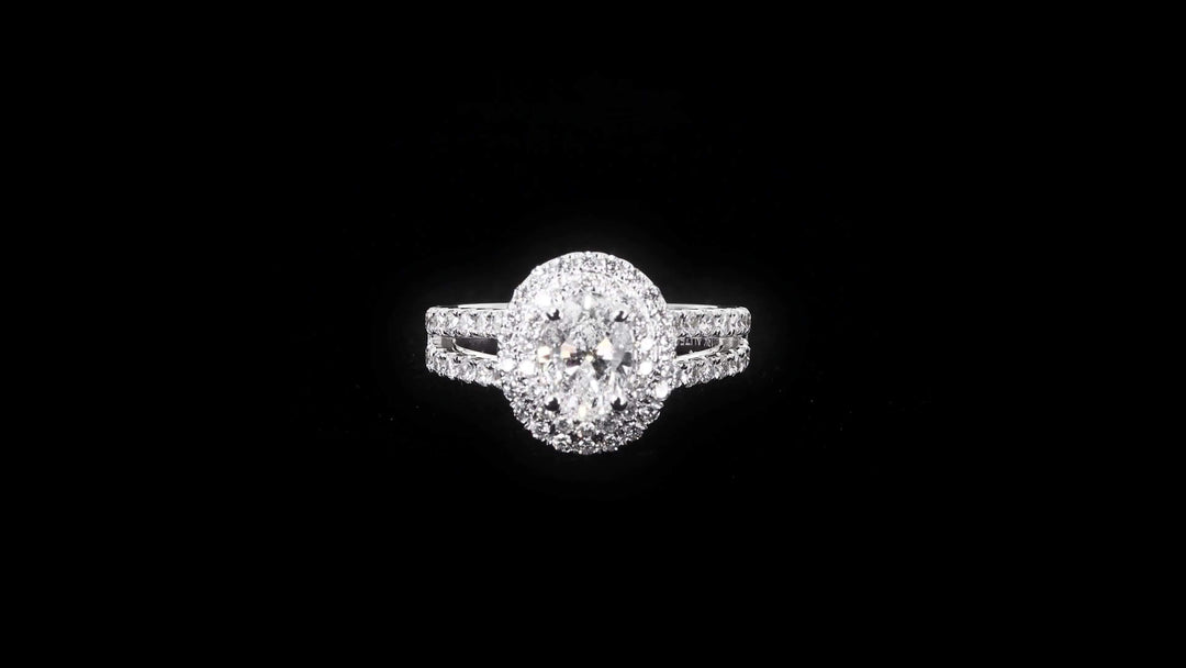 Double Halo Oval Engagement Ring with Split Pavé-Set Band - W0581 (Lab Grown)